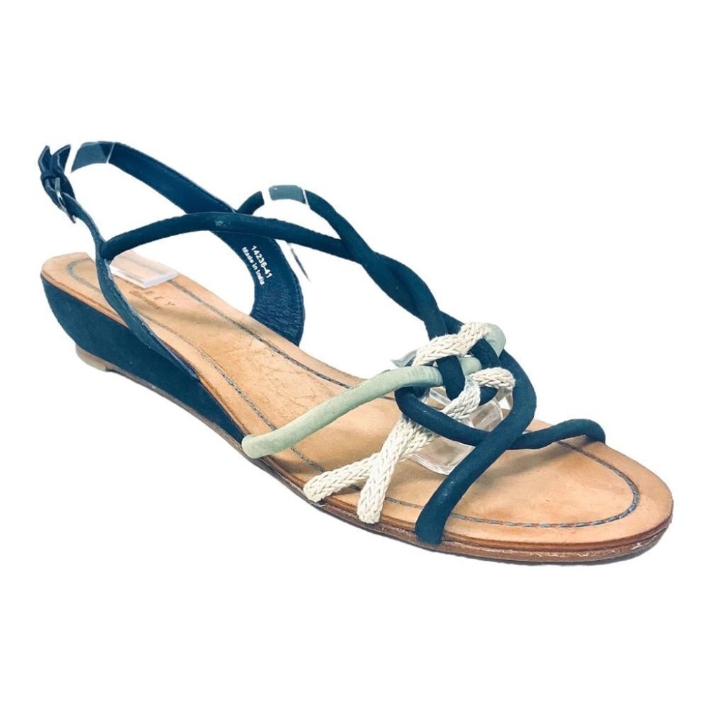 ** Radley London Navy Braided Leather Tube Strap Mini Wedge Sandals Size 41